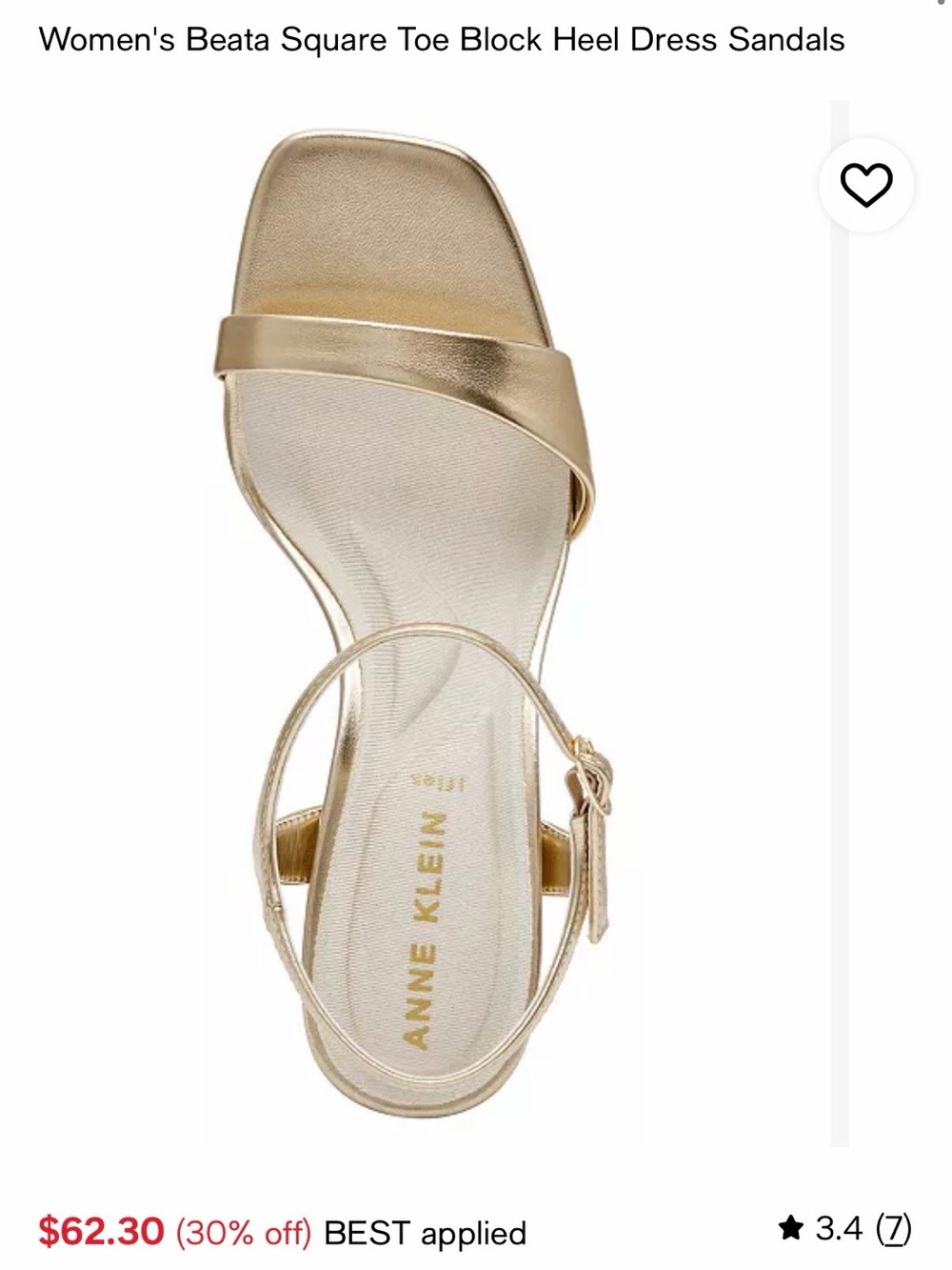 Anne Klein “Light Gold” Ankle-Strap Block Heels NIB